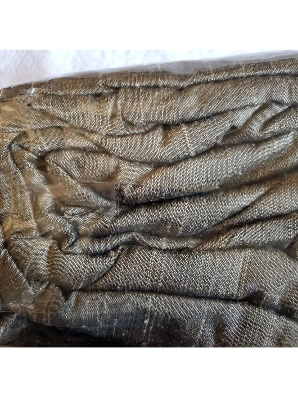 NIP Nobility raw silk blend F/Q duvet cover 92x95 Deep sage-olive green luxury.